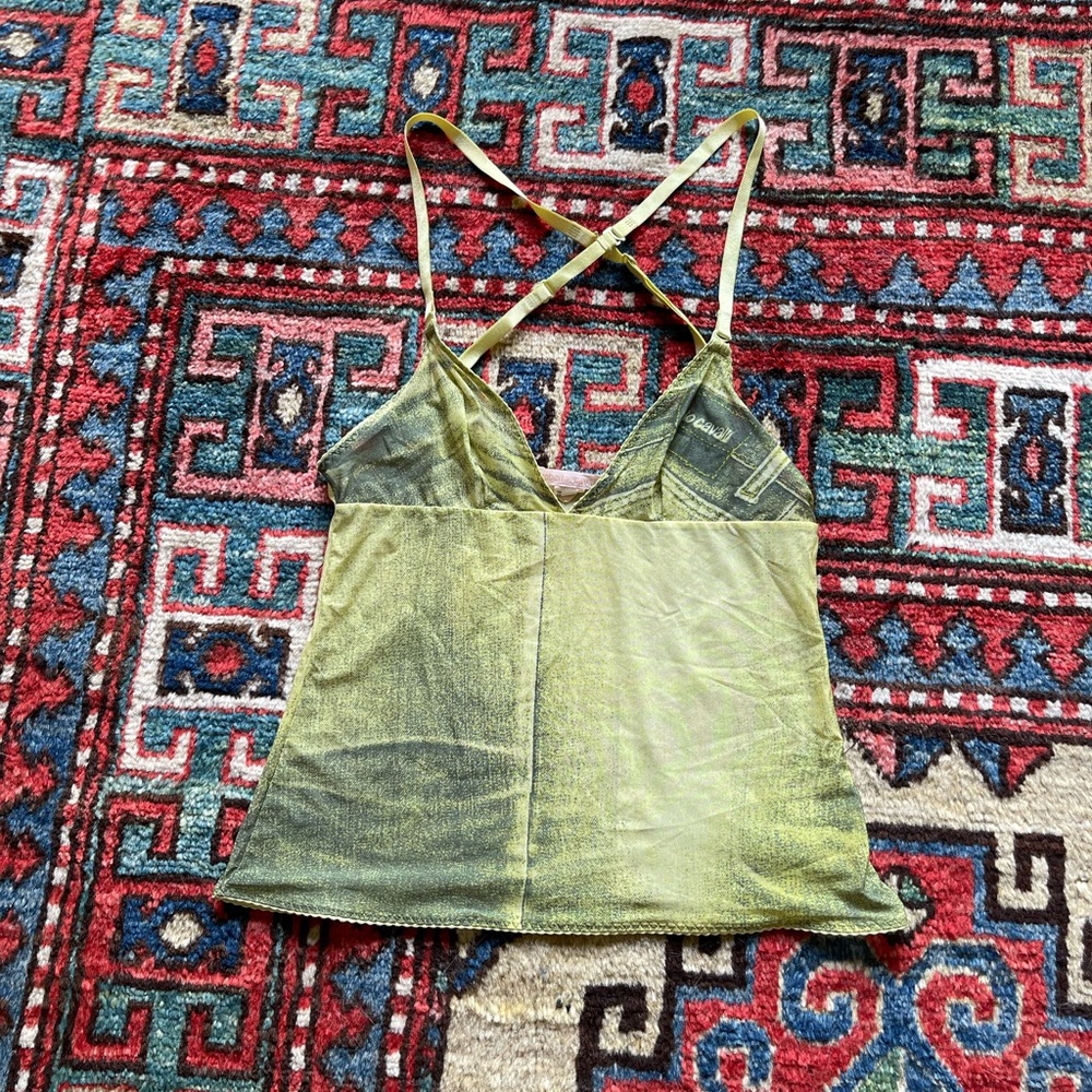 SOLD Roberto Cavalli green yellow strappy sheer women’s top cami eu 42, M,